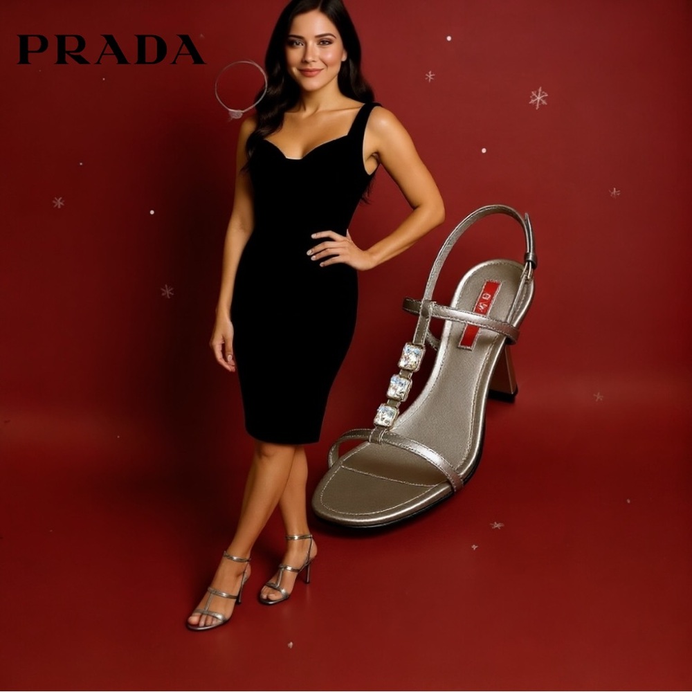 Prada Metallic Silver Strappy Heels - Picture 2 of 8